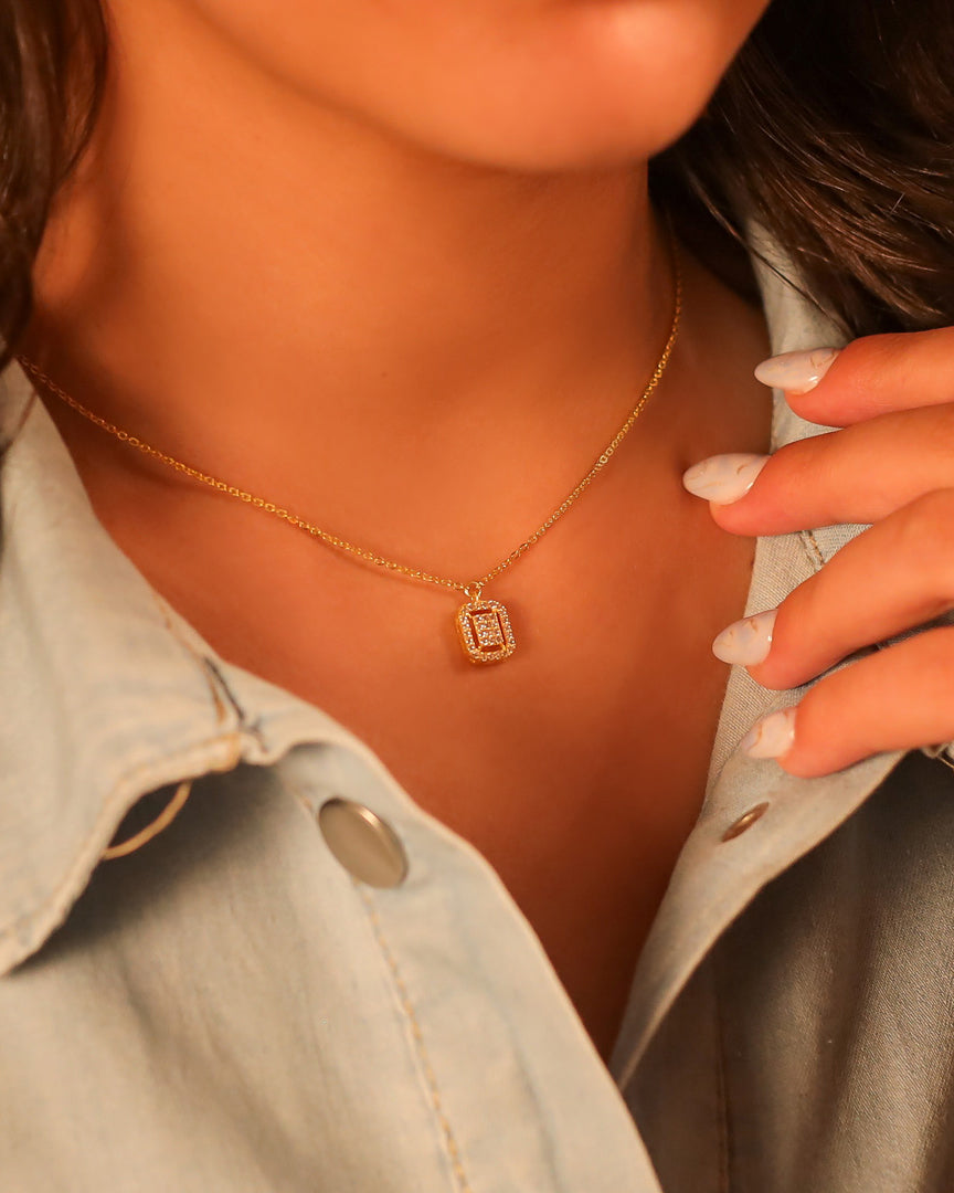 Royal Rectangle Gold Plated Necklace
