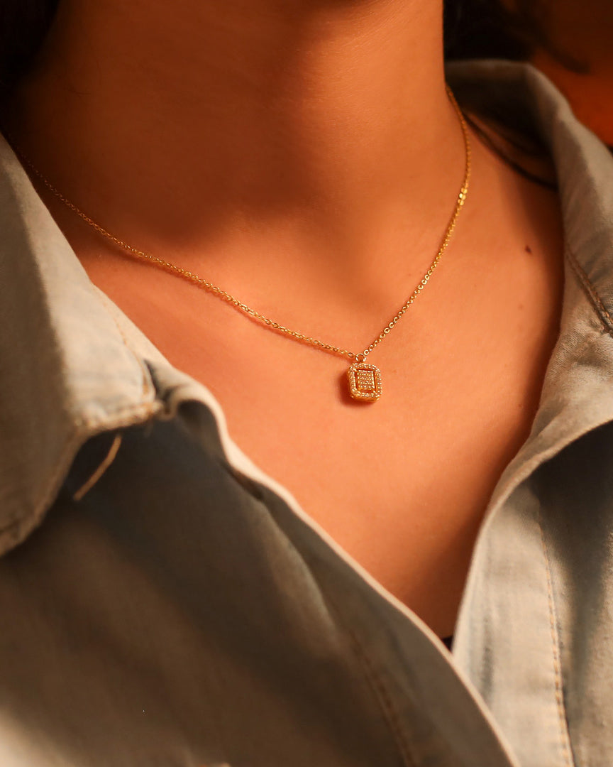 Royal Rectangle Gold Plated Necklace