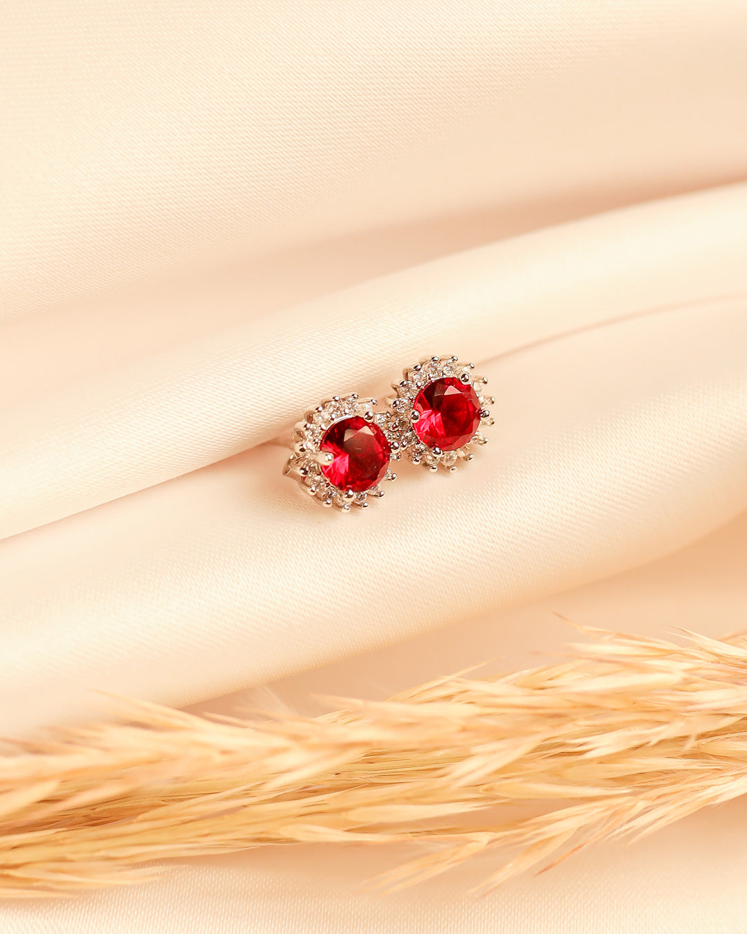 Ruby Red Halo Studs earring
