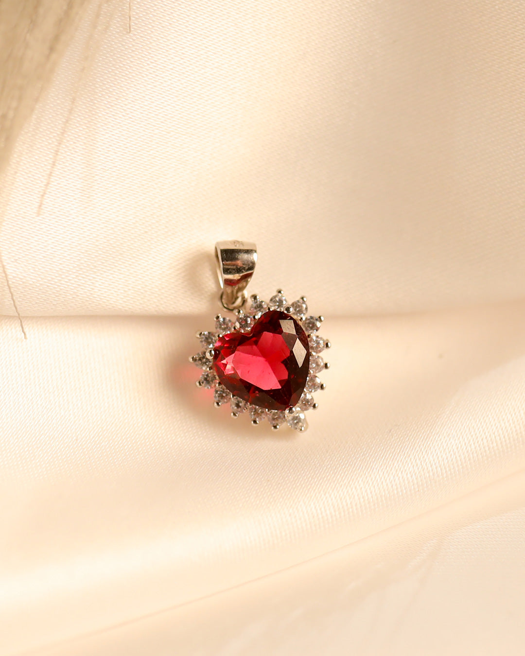 Silver Ruby-Red Heart Pendant