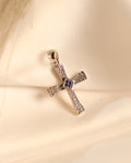 Silver Cross with Blue Sapphire Accent