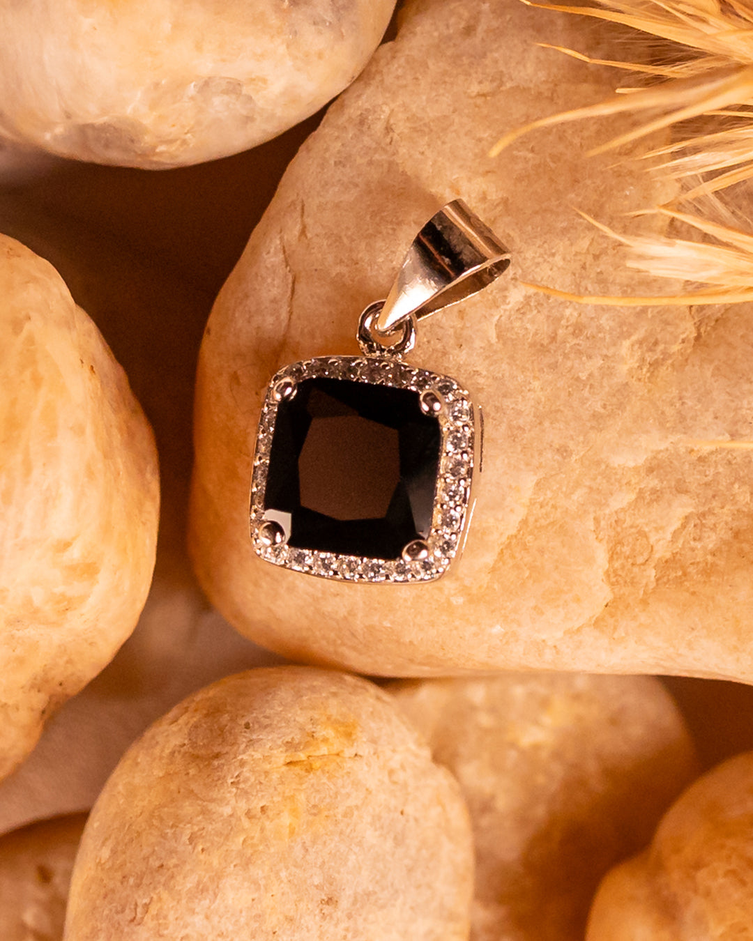 Black Onyx Style Halo Pendant