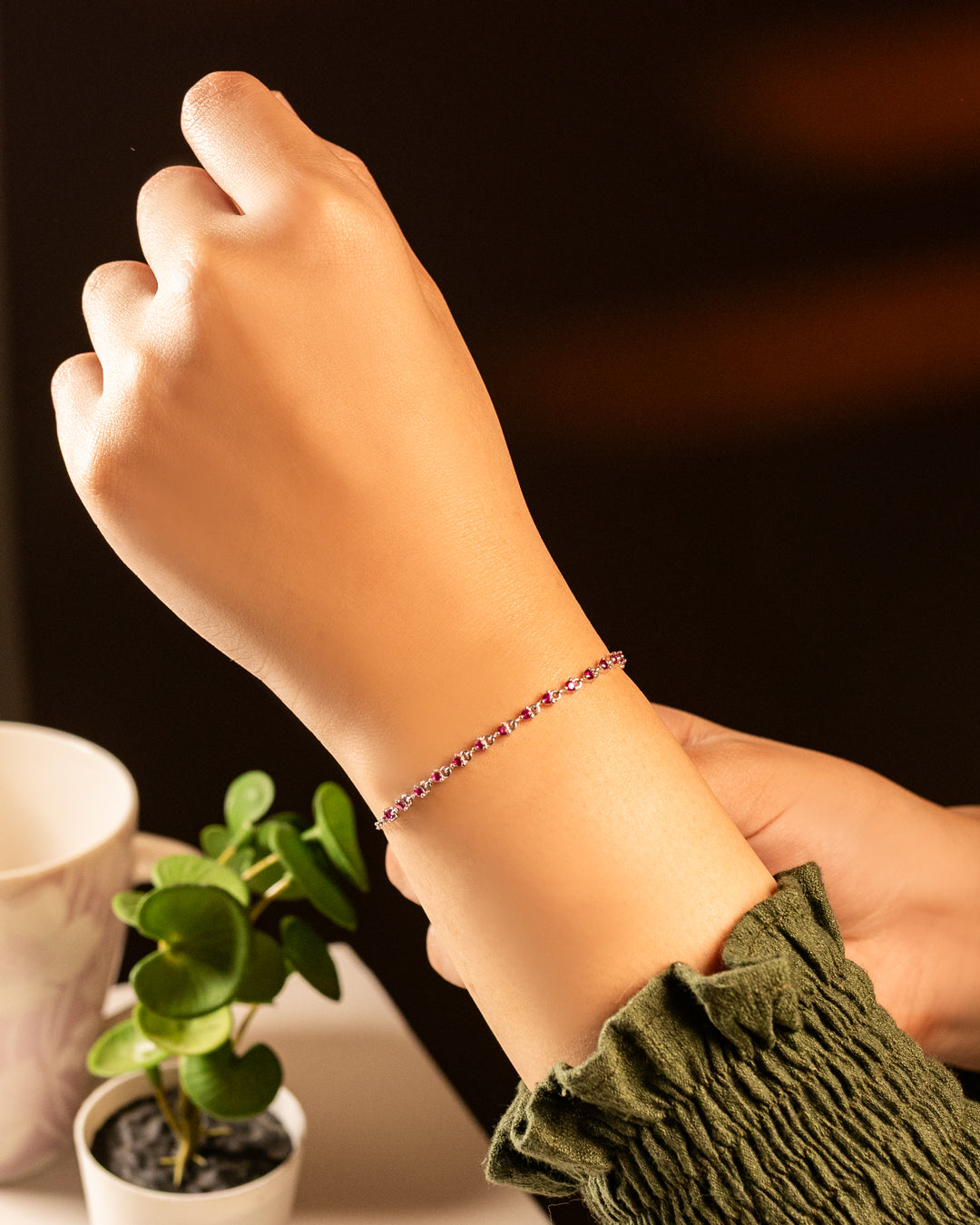 Sterling Silver Ruby Station Bracelet