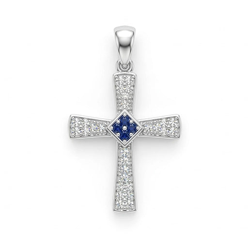 Silver Cross with Blue Sapphire Accent