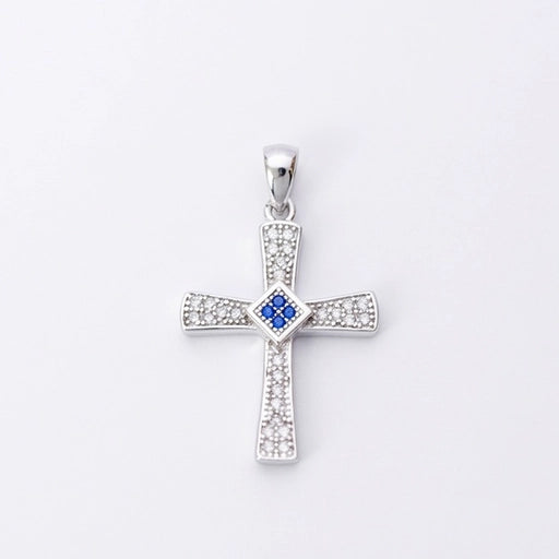 Silver Cross with Blue Sapphire Accent