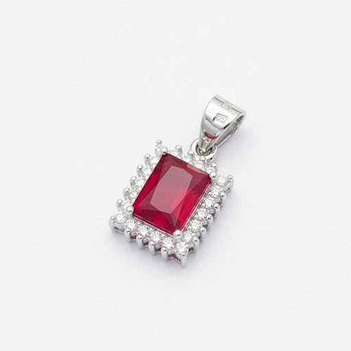 Silver Rectangular Ruby Pendant