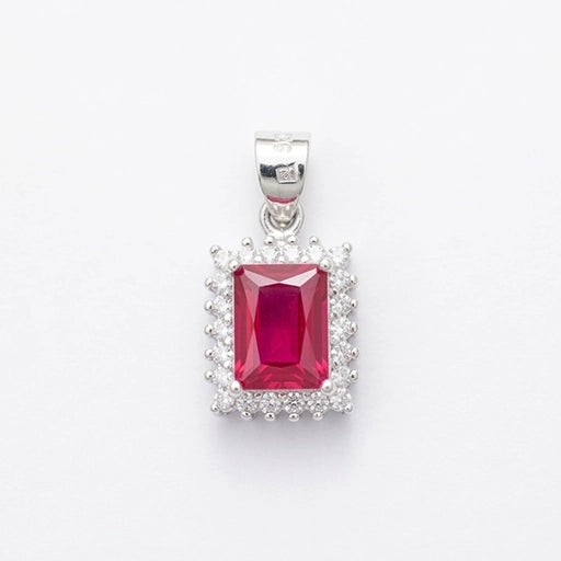 Silver Rectangular Ruby Pendant