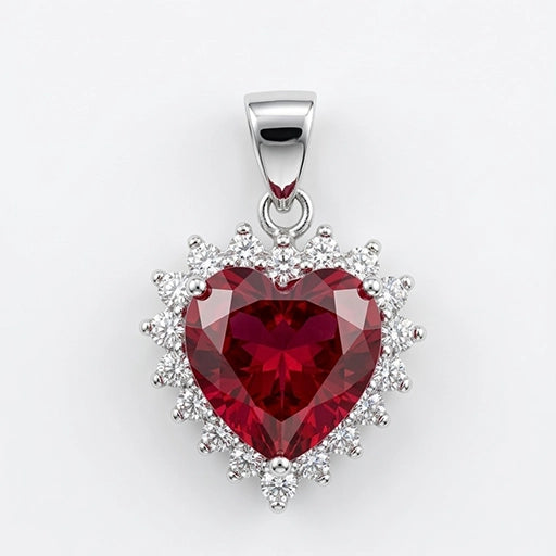 Silver Ruby-Red Heart Pendant