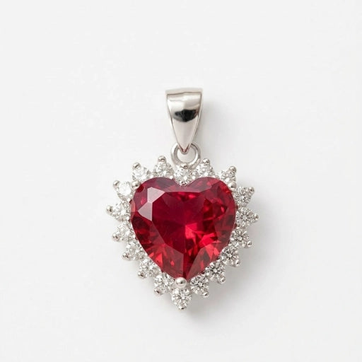 Silver Ruby-Red Heart Pendant