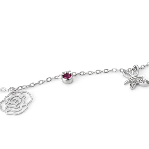Sterling Silver Butterfly & Ruby Garden Anklet