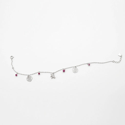 Sterling Silver Butterfly & Ruby Garden Anklet