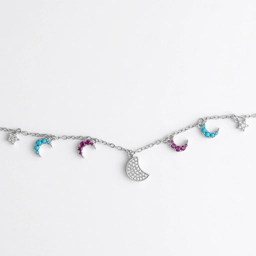 Sterling Silver Multi-Color Moon & Stars Anklet