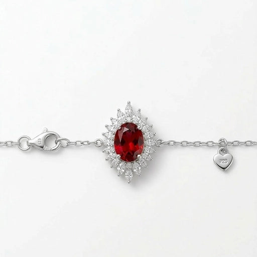 Sterling Silver Princess Crown Ruby Bracelet