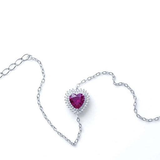 Sterling Silver Ruby Heart Bracelet