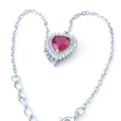 Sterling Silver Ruby Heart Bracelet